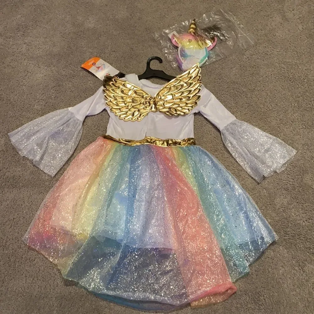 Kids Rainbow Unicorn Costume Halloween Size M (7-8) NWT